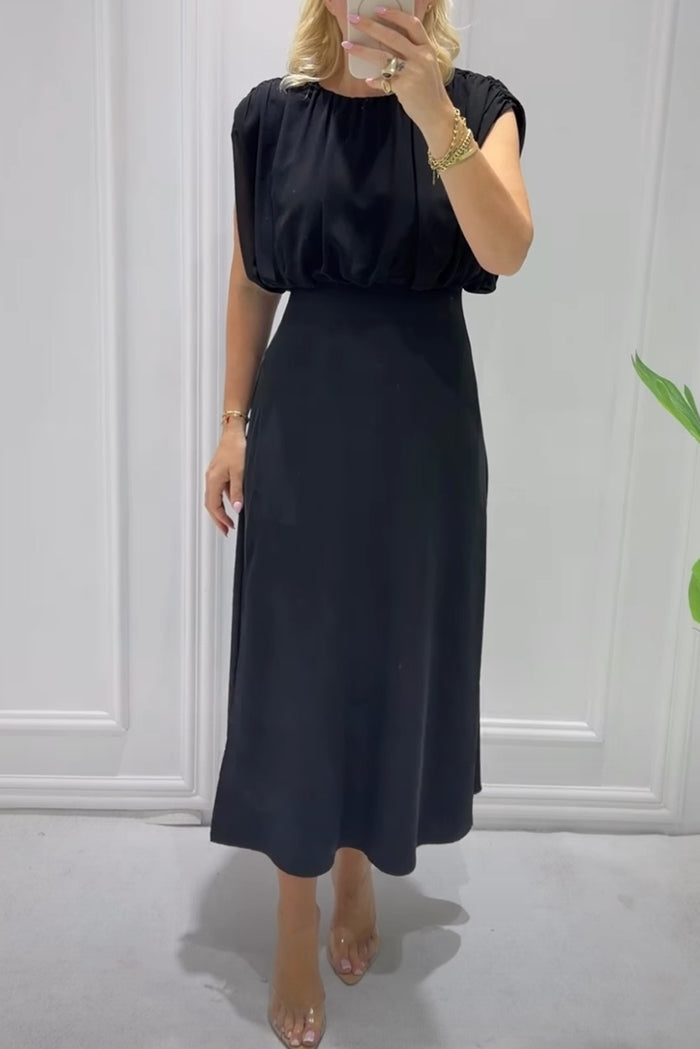Sleeveless Open Back Ruched Waist Midi Dress