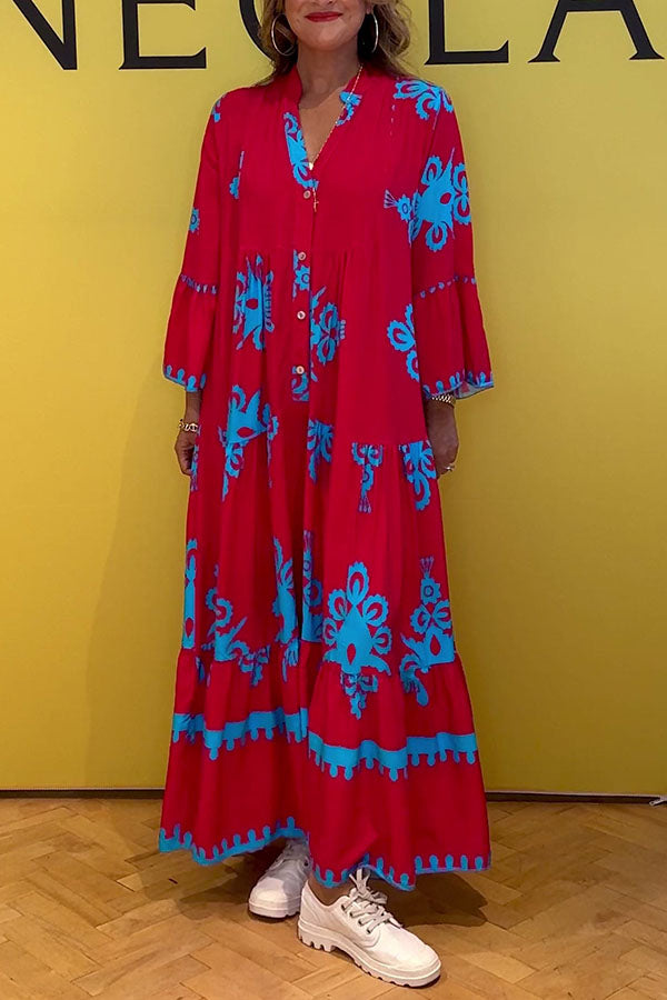 Casual Retro Patterned Pleated Dress