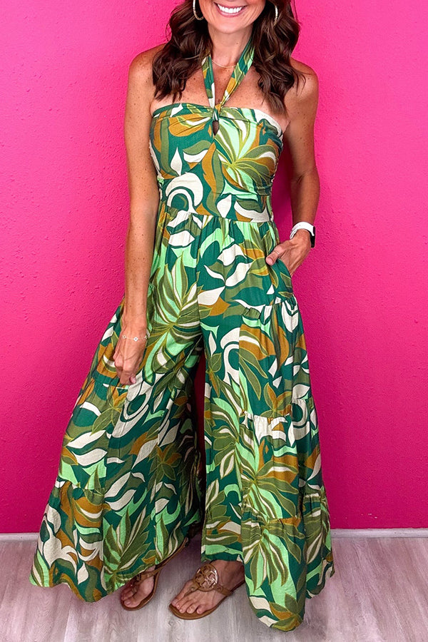 Halter Neck Pocket Floral Jumpsuit