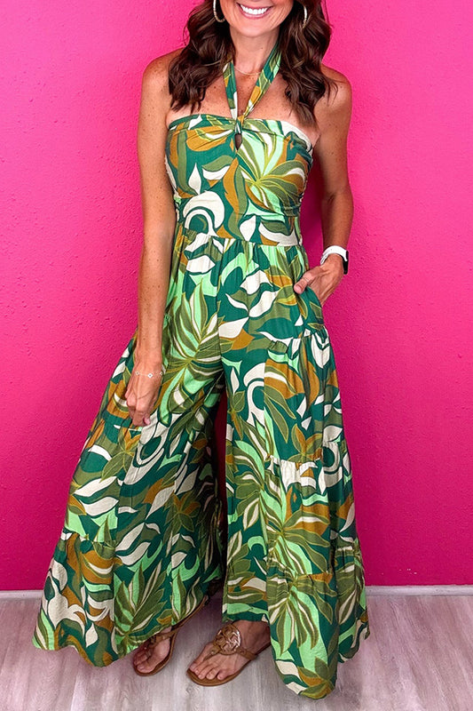 Halter Neck Pocket Floral Jumpsuit