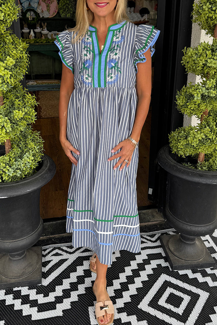 Ruffled Stripe Pocket Midi Dress