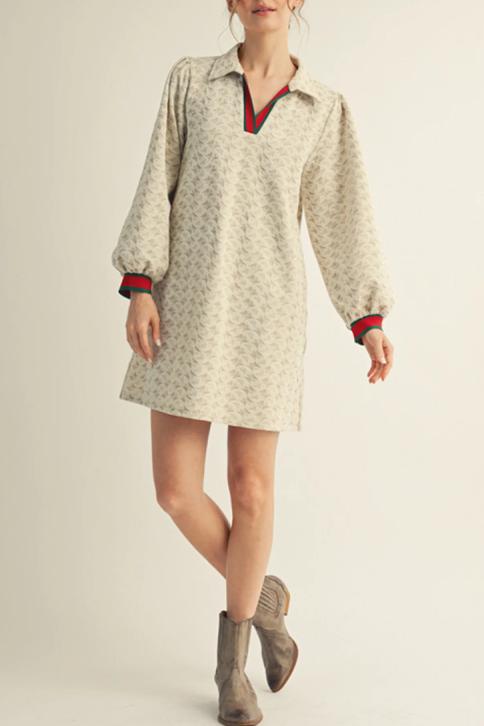 Stripe Contrast Accent Geo Print Dress