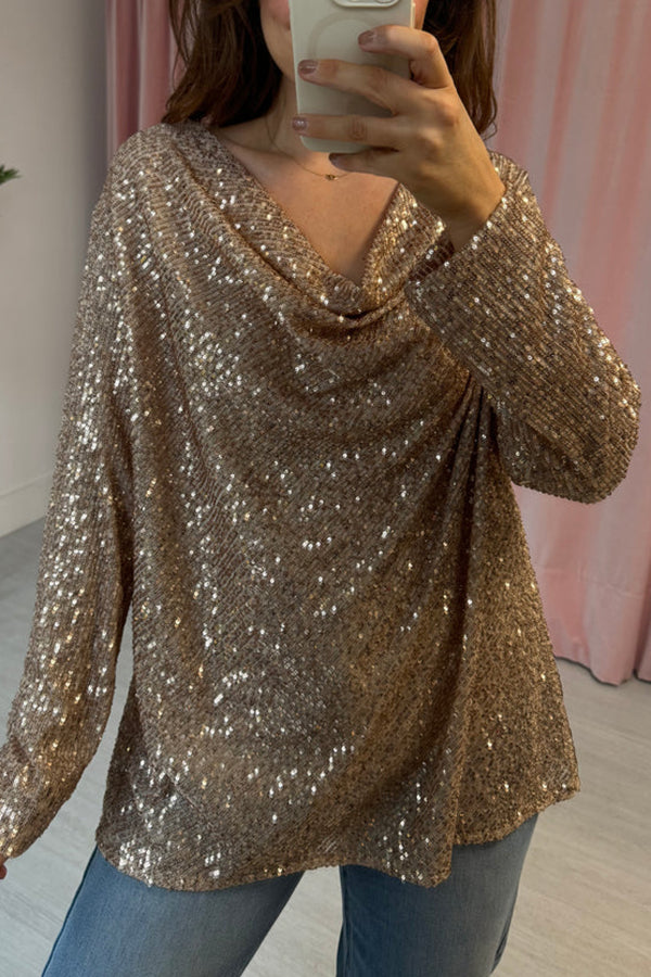 Sequin Cowl Neck Top