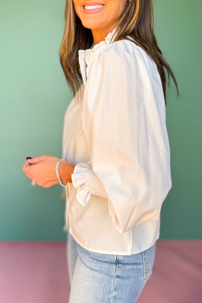 Button-Front Long Sleeve Blouse