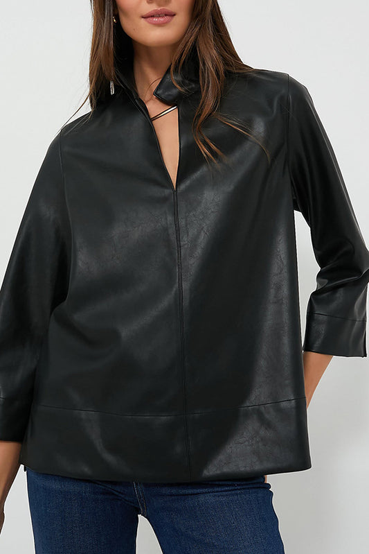 Casual Faux Leather Blouse