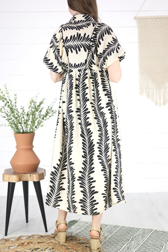 Casual Pleated Puff Sleeve Dress