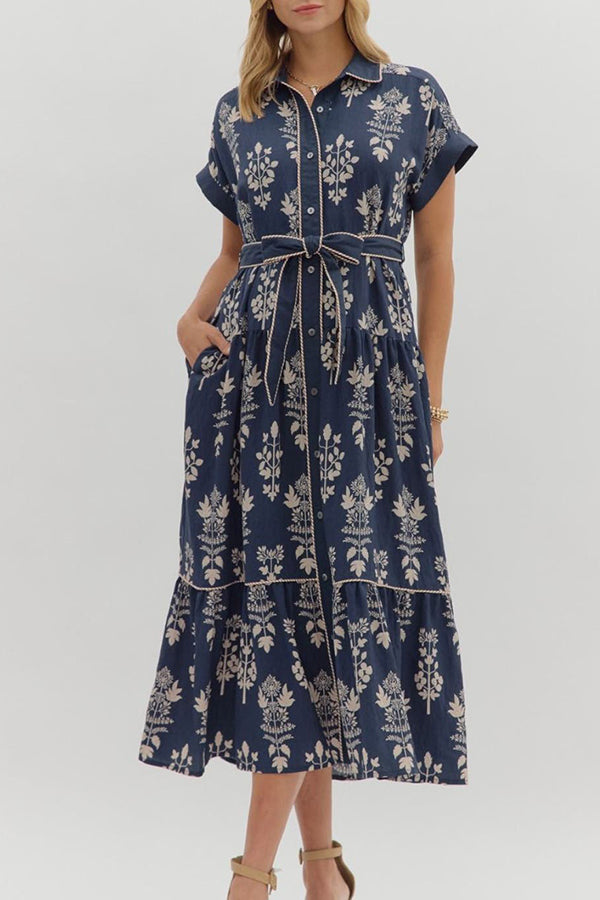 Casual Floral Belt Dress