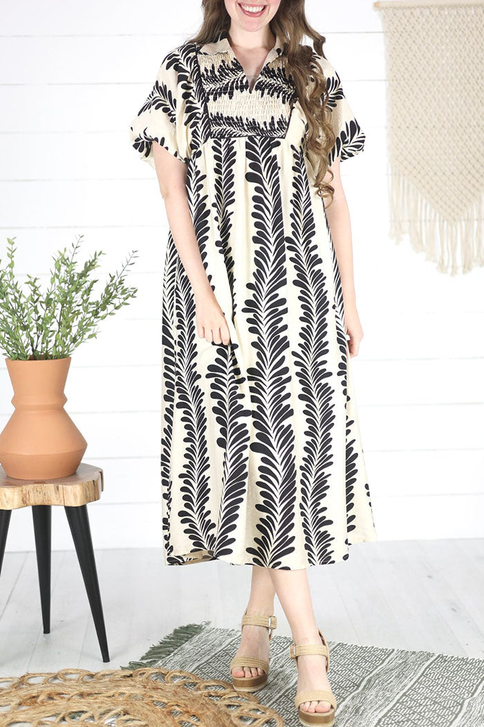 Casual Pleated Puff Sleeve Dress