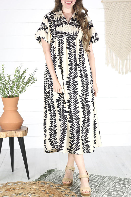 Casual Pleated Puff Sleeve Dress