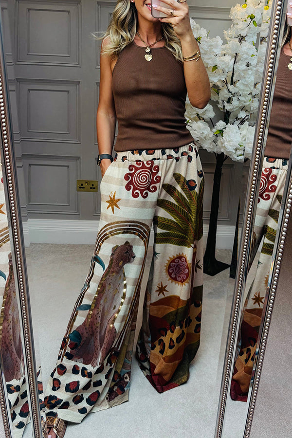 Casual Elastic Pocket Wide Leg Trousers