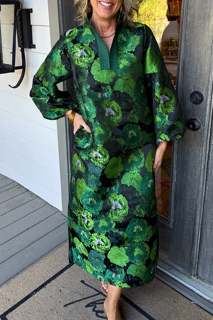 Elegant Vibrant Green Floral Maxi Dress