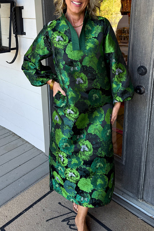 Elegant Vibrant Green Floral Maxi Dress