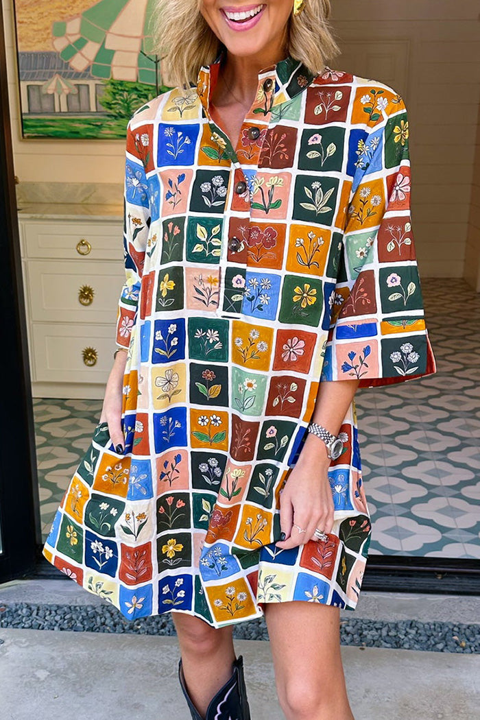 Ditsy Daisy Tiles Collared Dress