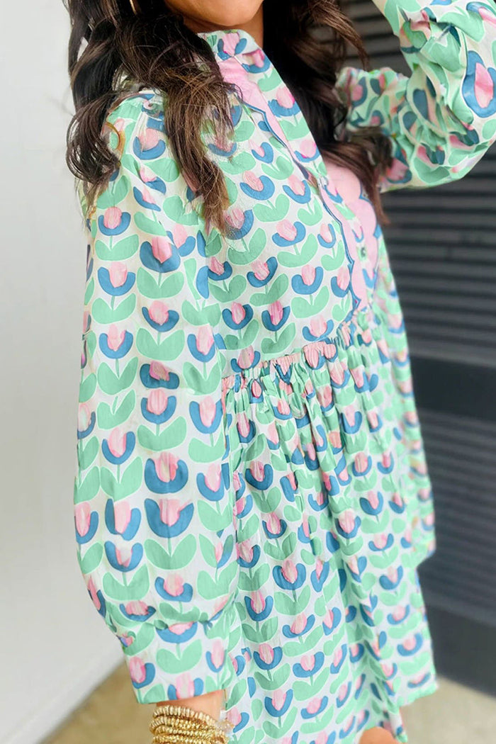 Printed Long Sleeve Shirt Dress