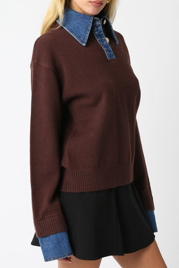 Denim Patchwork Knit Top