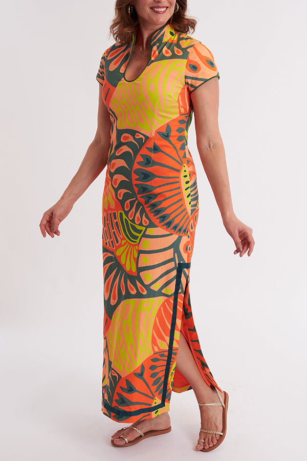 Bold Printed U-Neck Dress