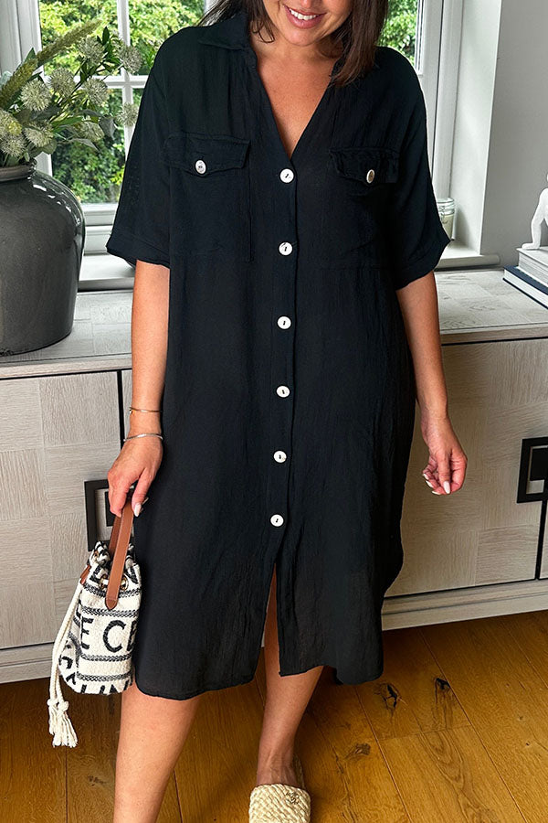 Casual Solid Color Pocket Dress