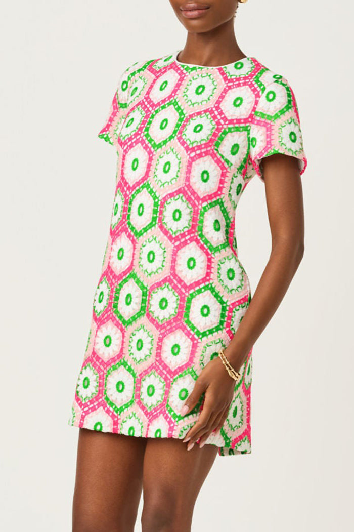 Short Sleeve Hexagon Print Mini Dress
