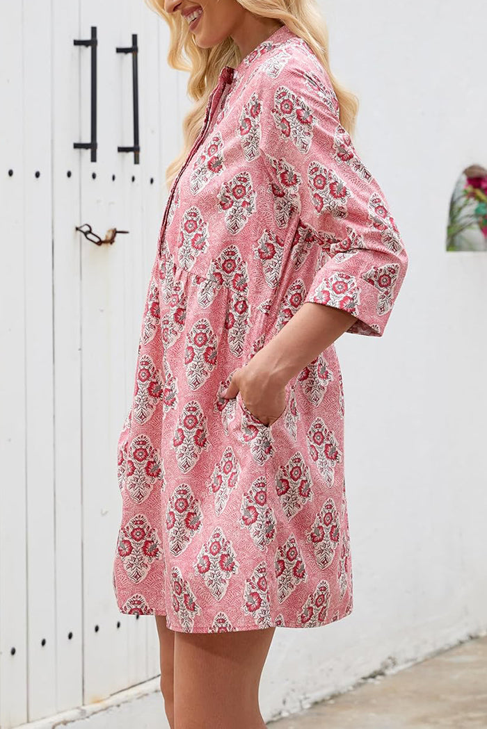 Button Up Pocket Floral Dress