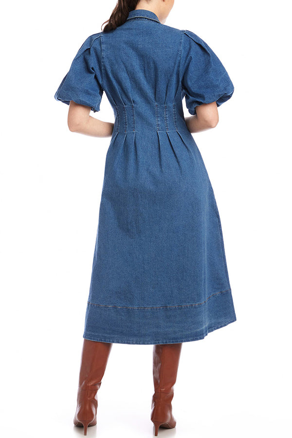 Casual Puff Sleeve Denim Dress