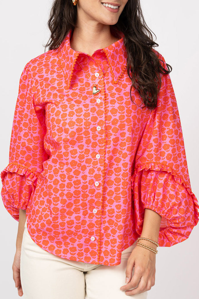 Daisy Print Puff Sleeve Top