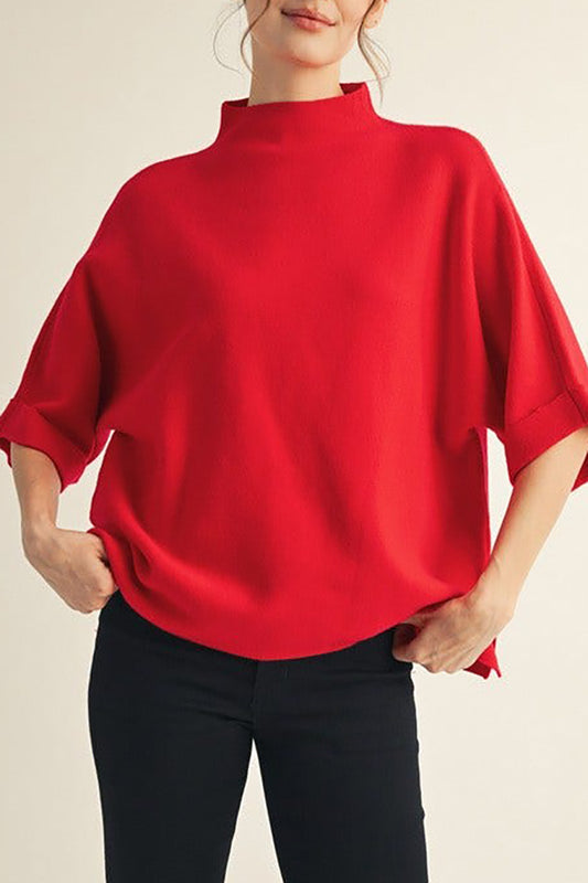 Mock Neck Slit Sweater