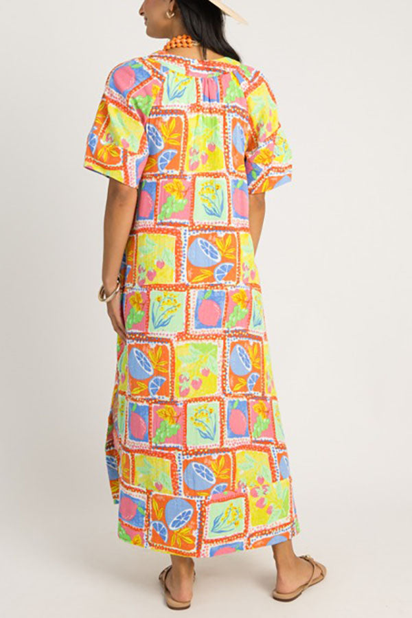 V-Neck Fruit Hem Slit Dress