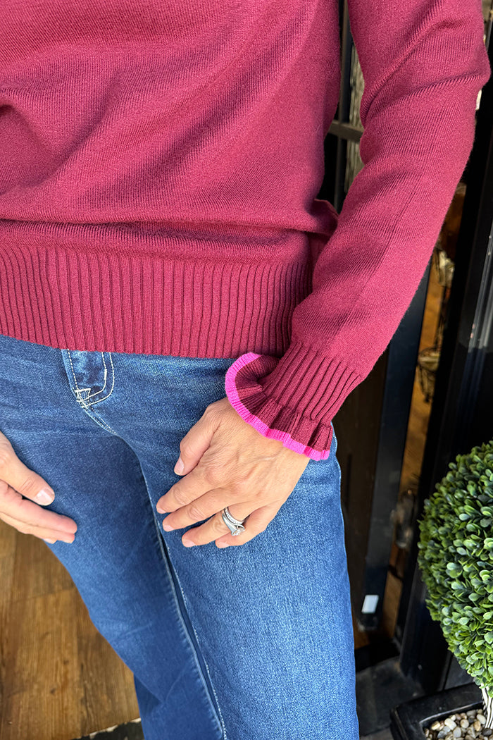 Ruffle-Trim Mock Neck Sweater