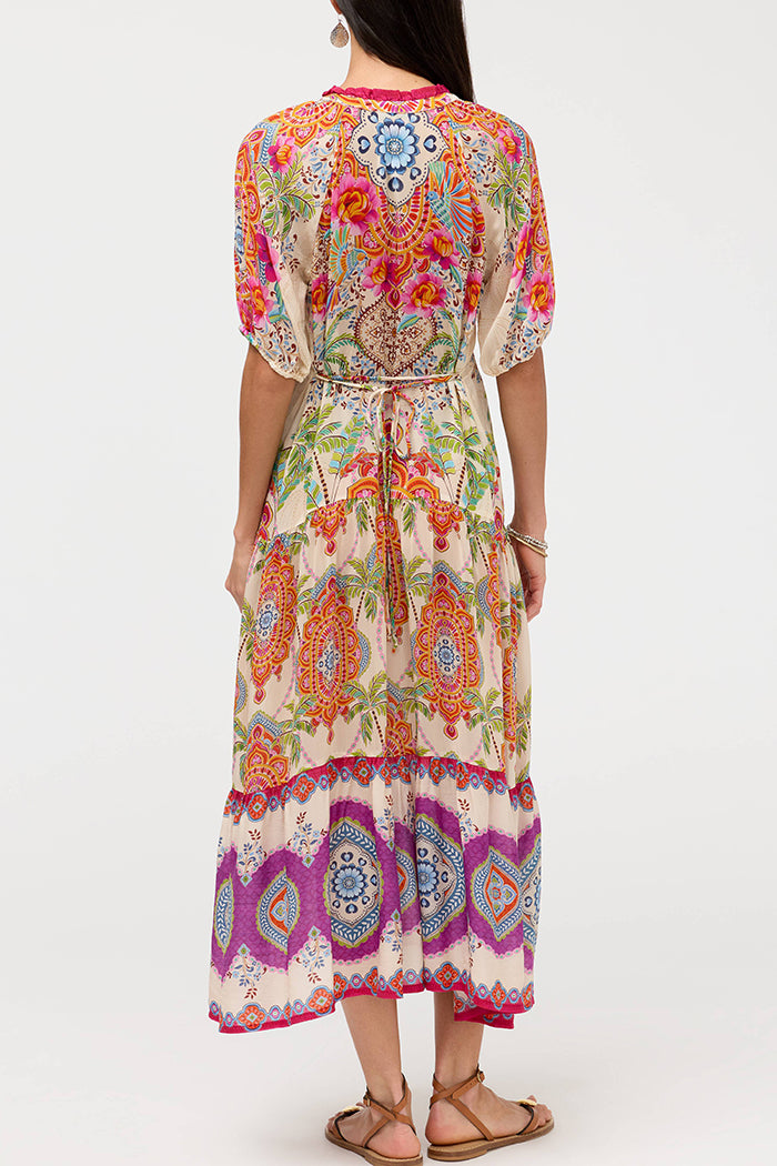 Boho Paisley Tropical Tiered Hem Midi Dress