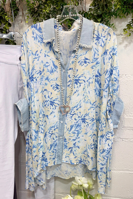 Casual Button Front Print Top