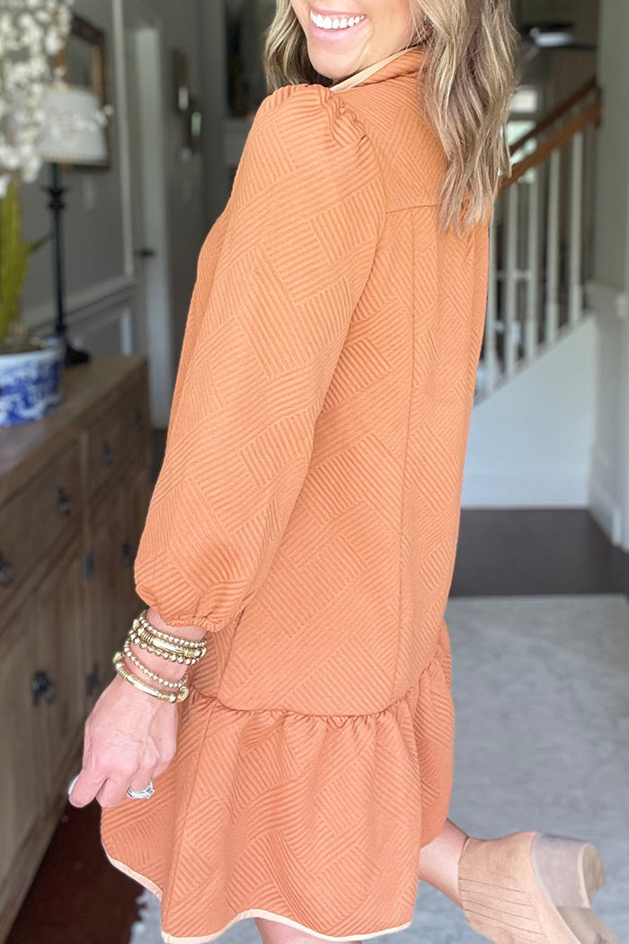 Ruffled Hem Zip Front Texture Dress