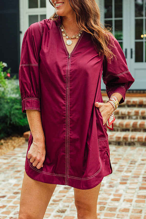 Zipper Front Pocket Dress