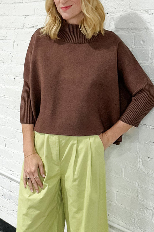 Sleeve Ribbed Mock Neck Sweater