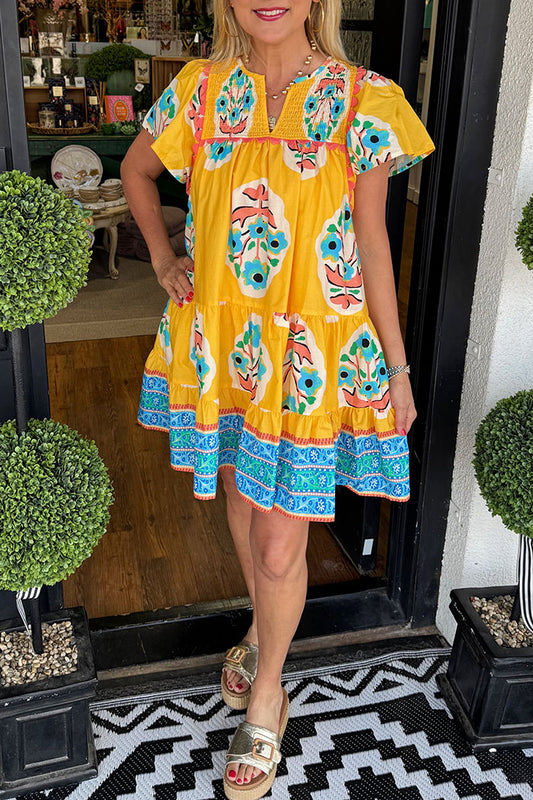 Casual Floral Print Ruffle Dress