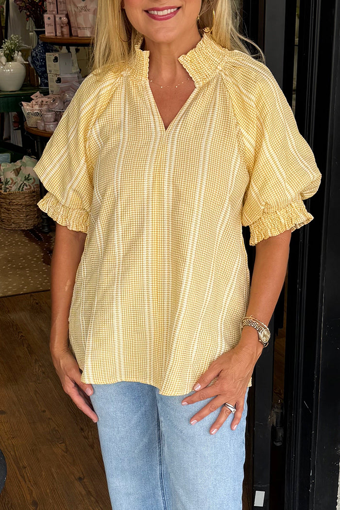 Ruffled Sleeve Striped Top