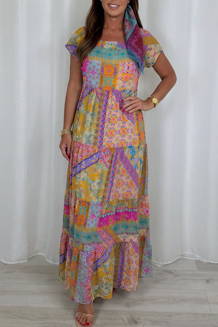 Patchwork Floral Tiered Maxi Dress