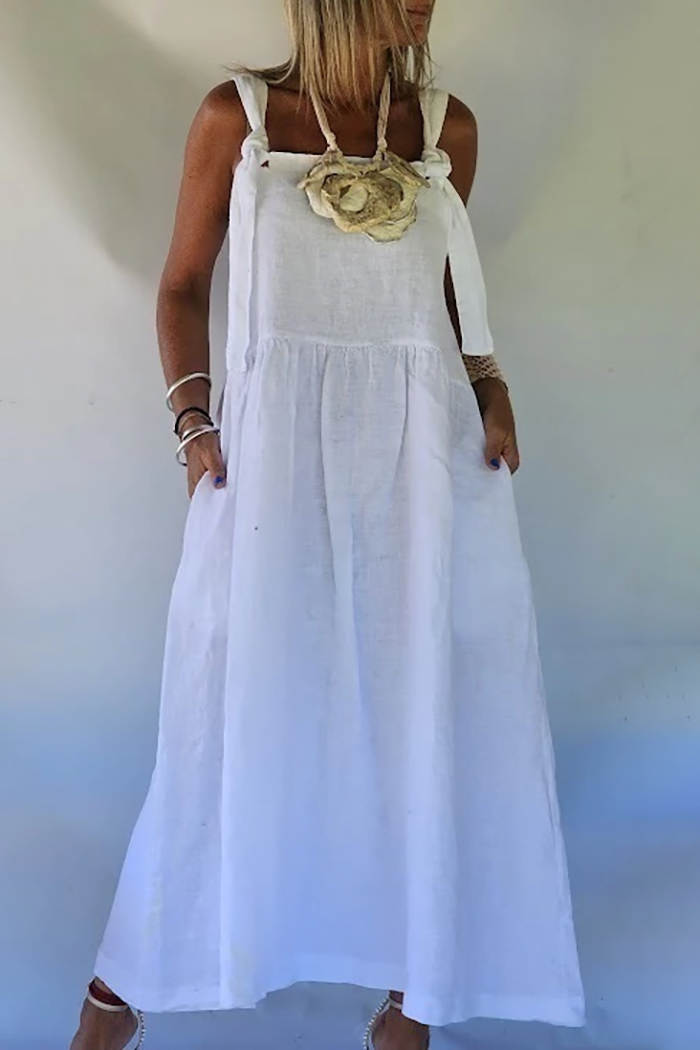 Sleeveless Pocket Loose Midi Dress