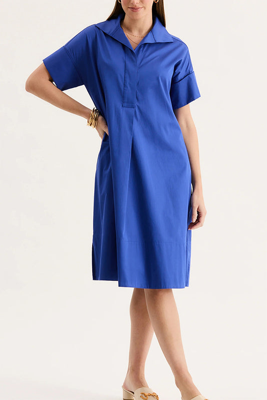 Side Pockets Midi Shirt Dress
