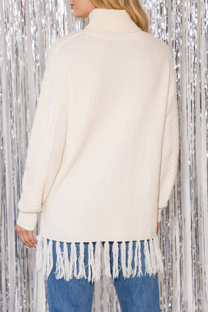 Fringe Hem Cable Sweater