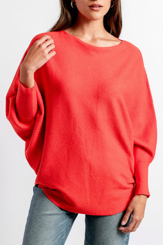 Solid Color Bat Sleeved Sweater