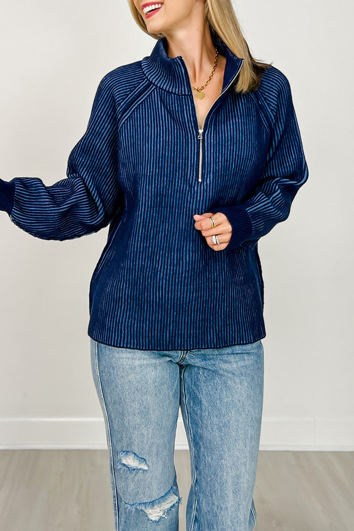 Textured Mock Neck Half Zip Sweater