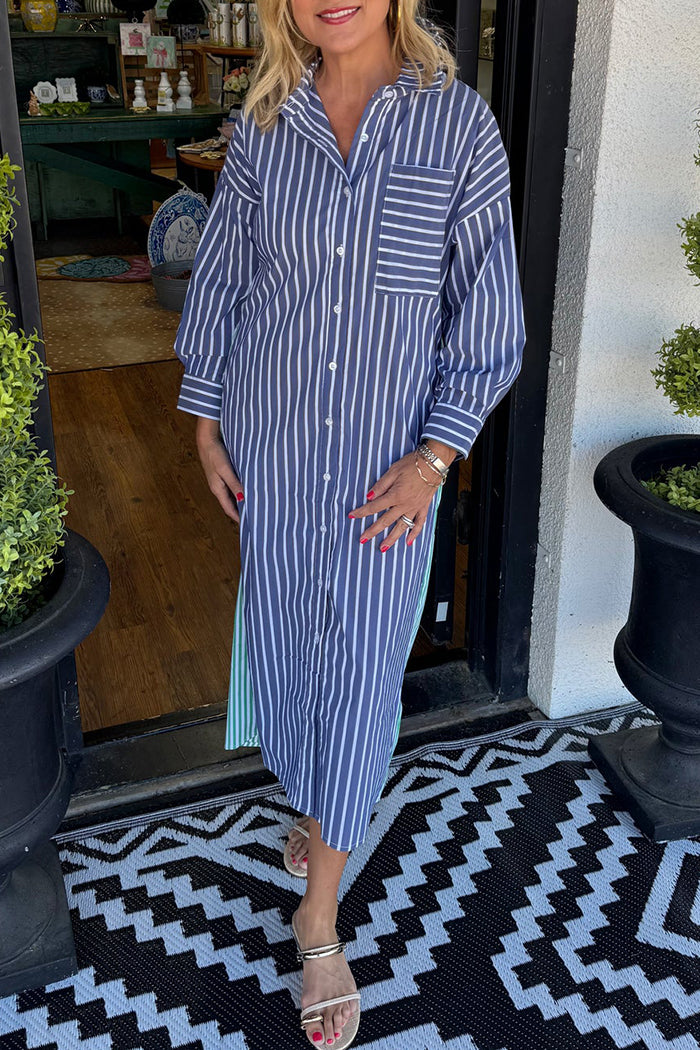 Striped Button Front Shirt Dress