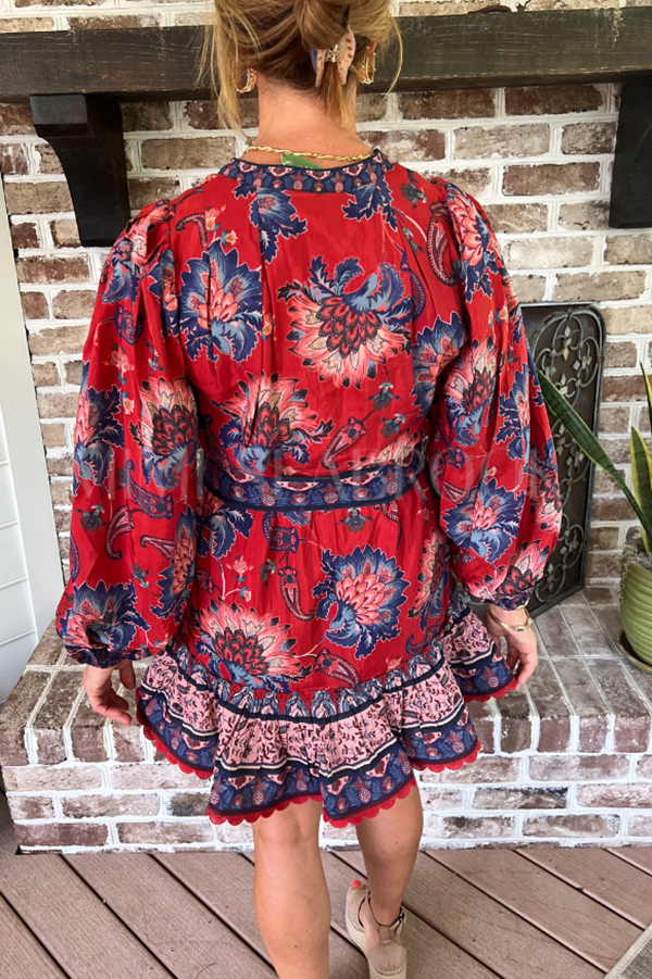 Scallop Edge Belt Floral Dress