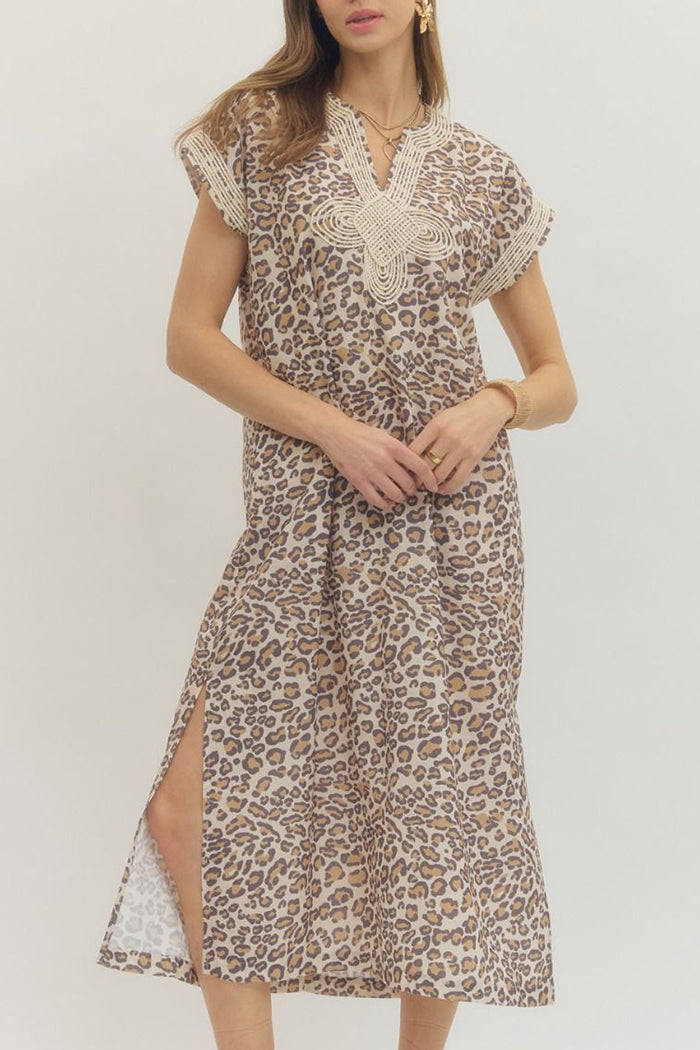 Leopard Print Cap Sleeve Dress