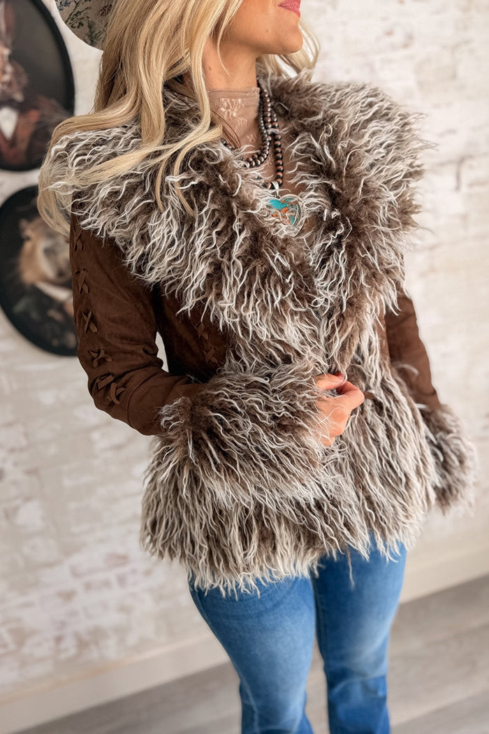 Brown Faux Fur Western Jacket