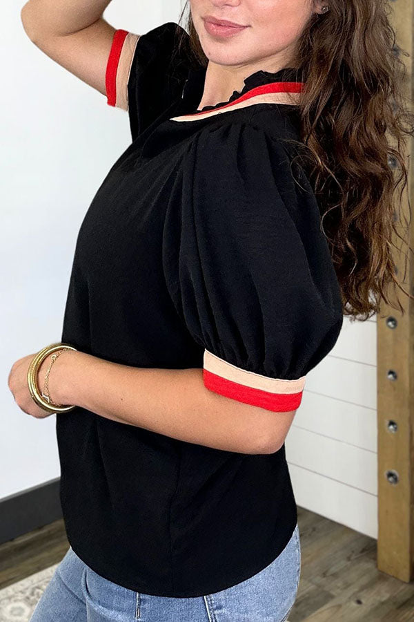 Casual V-Neck Puff Sleeve Top