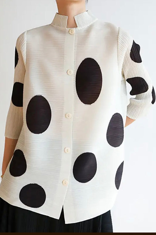 Oversized Polka Dot Stand-Collar Blouse