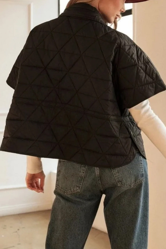 Stand Collar Quilted Short Sleeve Jacket