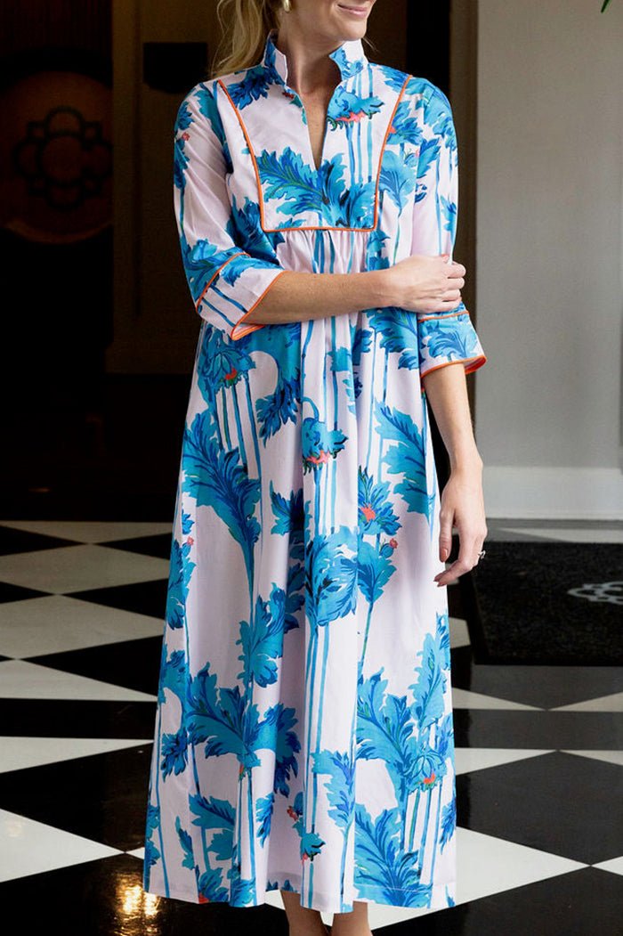 Blue Floral Maxi Caftan Dress