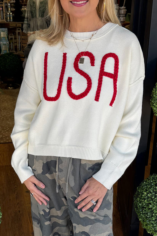 Oversized "USA"Embroidered Sweater